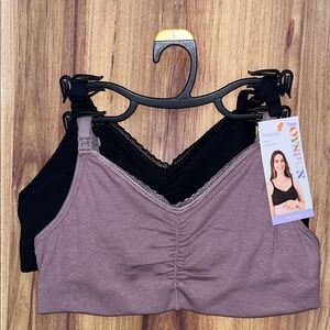 2-Pack Nursing Bralettes in Mauve and Black - Soft Stretch Support